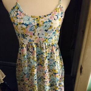 New,floral empire waist stretch knit adustable spaghetti strap sundress medium.